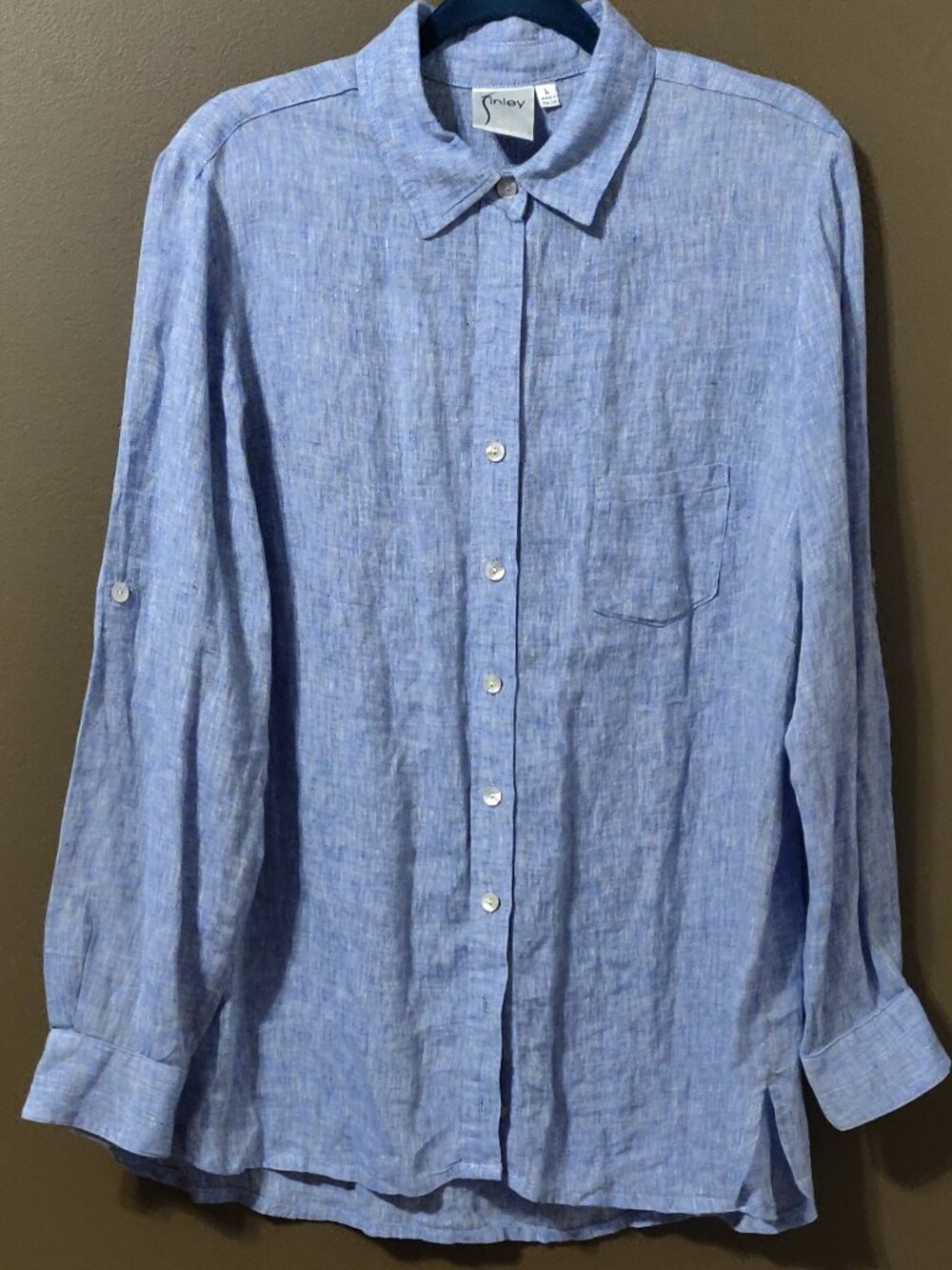 Finley Monica Linen Long Sleeve Button Up Shirt SIZE LARGE